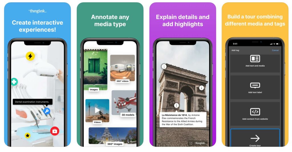 Screenshots from the ThingLink mobile app