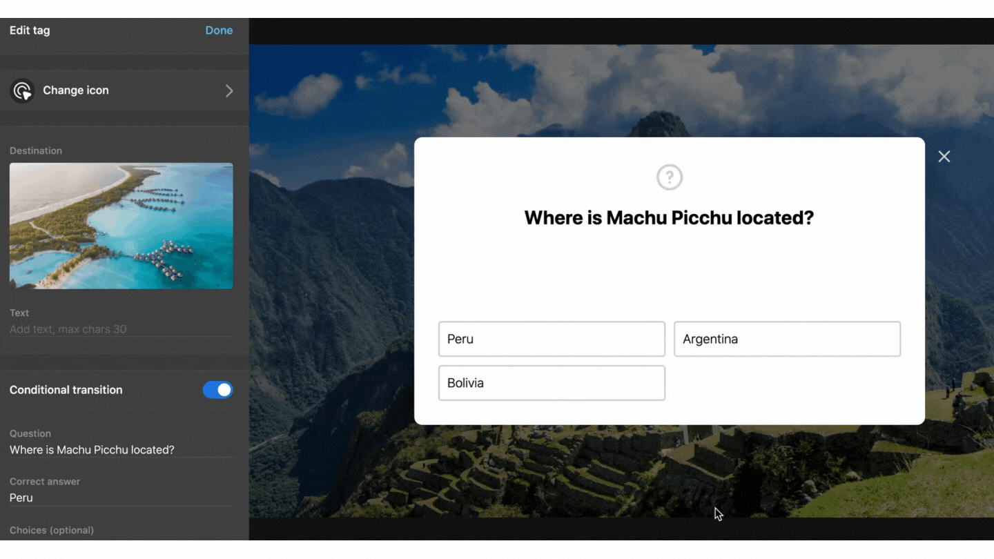 screenshot of ThingLink conditional transition