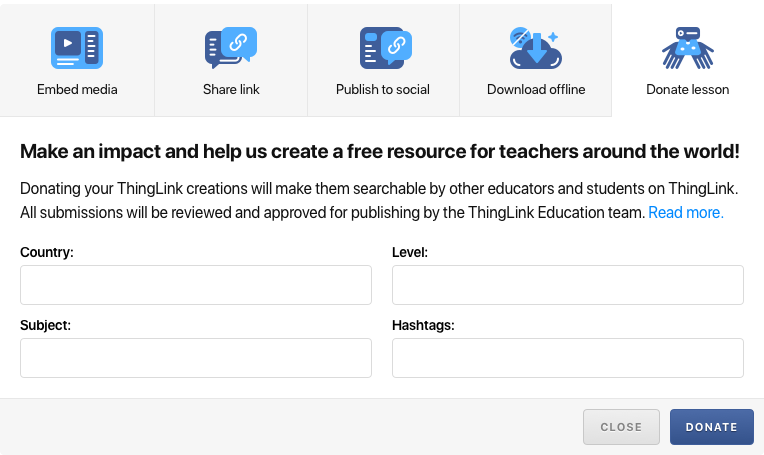 Screenshot of the Donate lesson window