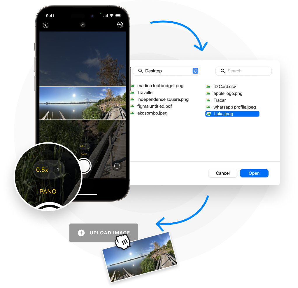 Scheme showing how to convert your panoramic photo to 360º using ThingLink tool